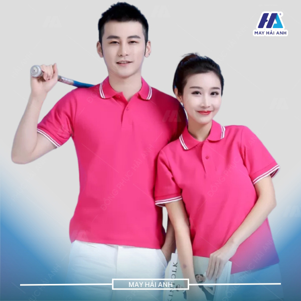 Pink polo shirt with double-sided stripes, easy to coordinate with many different styles