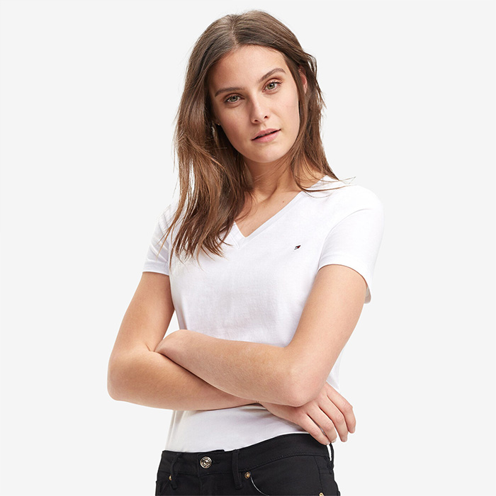 Elegant and sophisticated white V-neck T-shirt