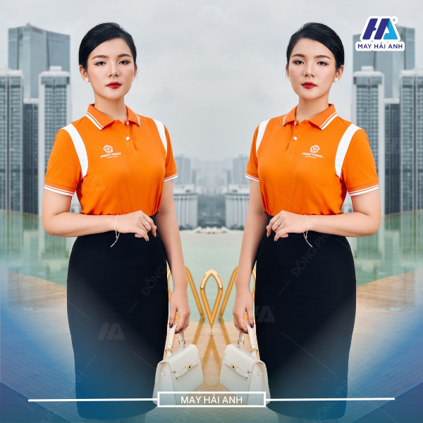 Orange uniform shirt with two white stripes on the sleeves, simple and elegant for men and women