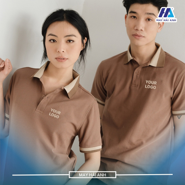 Plain brown polo shirt with soft, delicate woven collar