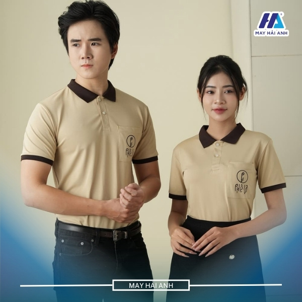 Coffee milk shirt with dark brown collar