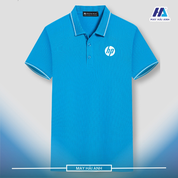 Blue uniform shirt with sleeves and woven collar