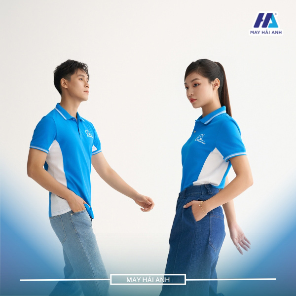 Blue uniform shirt with side stripes