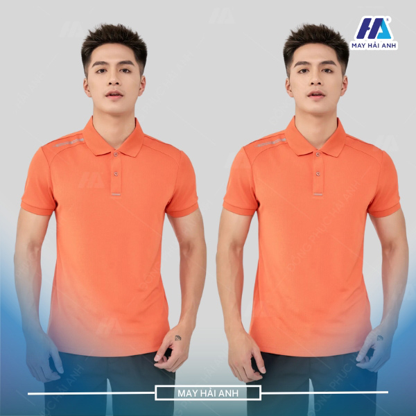 Beautiful orange polo shirt with reflective shoulder print for men