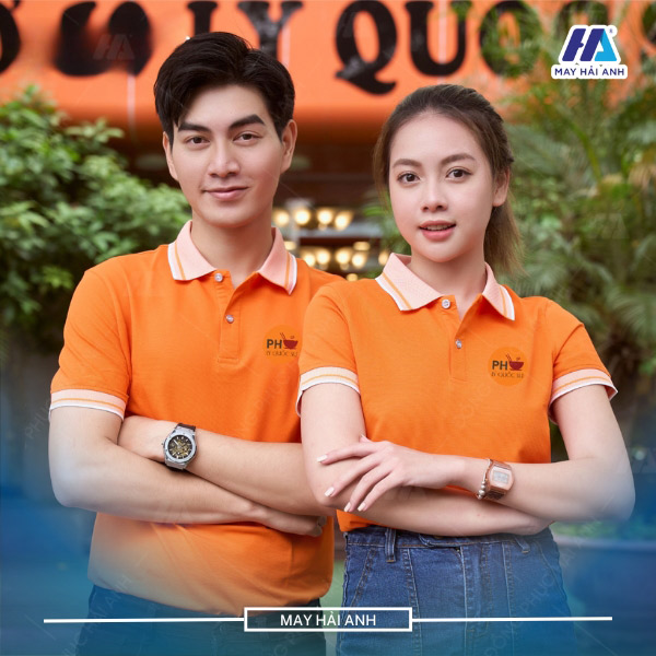Dynamic and attractive orange polo shirt with blue trim