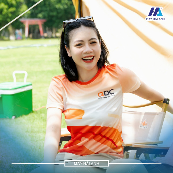Unique orange teambuilding shirt with block pattern