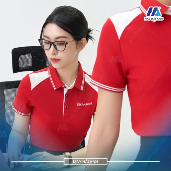 Red uniform t-shirt with color combination on both sides of the shoulder